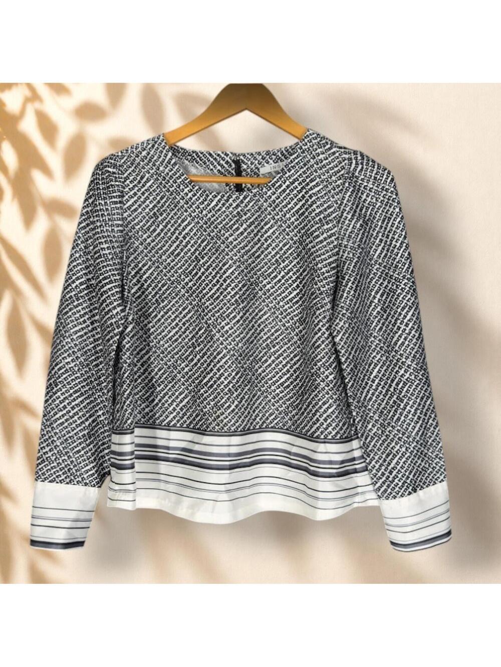 Insight Blouse Women M Medium Black Geometric Long Sleeve Crew Neck Hook & Eye